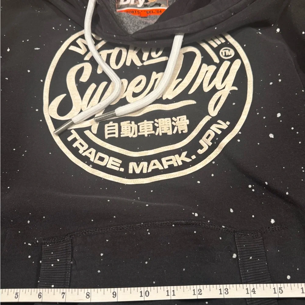 Superdry Black Pullover Hoodie with White Logo and Paint-Splatter - Picture 6 of 9